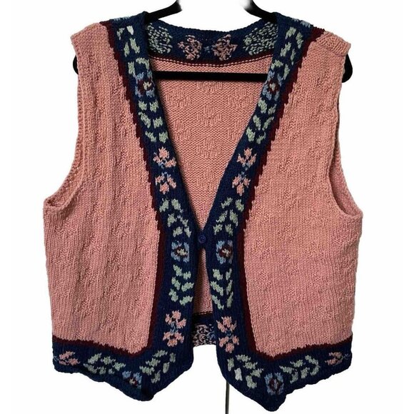 Handmade Sweaters - Vintage Handmade Pink  Floral Sweater Vest Granny
